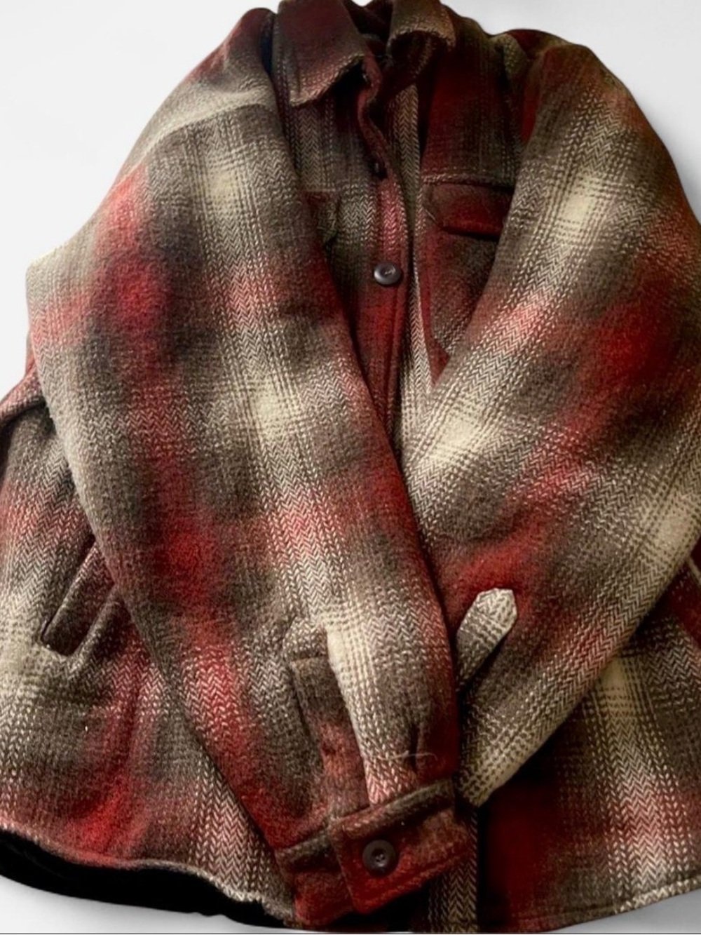 Classic Vintage Men's Red, Brown and Cream Plaid Zip-Up Sweater